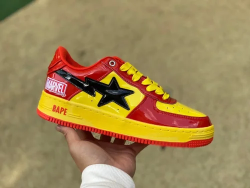 Marvel x BAPE STA SK8 Low-Top Shoes in Red Yellow and Black