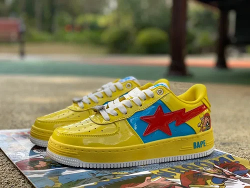 Marvel x BAPE STA SK8 Low-Top Shoes in Yellow Blue and Red