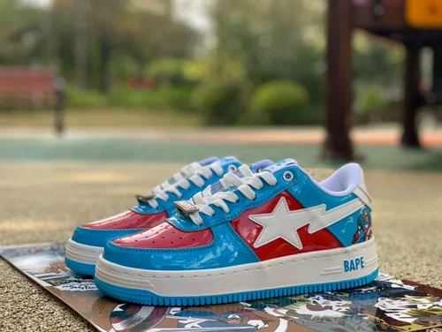 Marvel x BAPE STA SK8 Low-Top Shoes in White Blue and Red