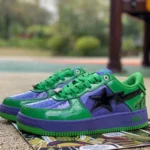 Marvel x BAPE STA SK8 Low-Top Shoes in Green Purple and Black