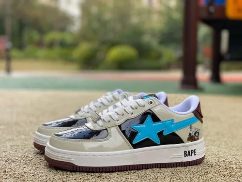 Marvel x BAPE STA SK8 Low-Top Shoes in Brown Blue and Black