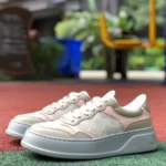 GUCCI Low-Top Canvas Platform Sneakers in Grey & Light Brown