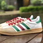 GUCCI x Adidas Originals Gazelle Low-Top Sneakers in White & Brown