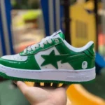 BAPE STA SK8 Low-Top Shoes in White and Green with Patent Leather