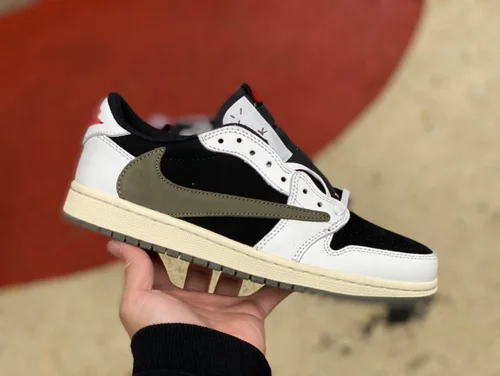 Travis Scott x Air Jordan 1 Low DZ4137-106 Olive Green Top Grain Leather