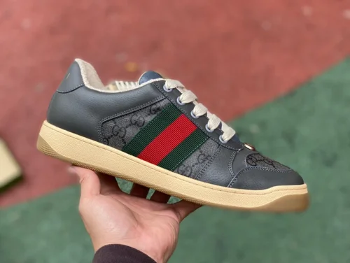 GUCCI Screener Low-Top Lace-Up Fashion Sneakers for Women in Charcoal Grey