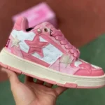 KAALIXTO Pink Cloud Stars Mid-Top Shoes in Pink and White