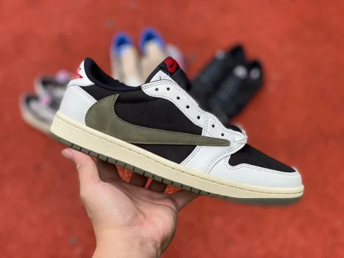 Travis Scott x Air Jordan 1 Low DZ4137-106 Olive Green Foreign Trade Version