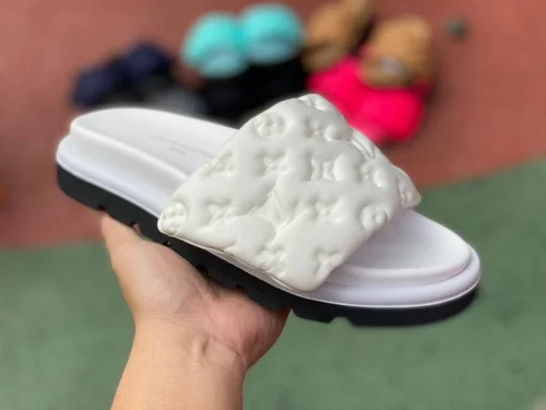 Louis Vuitton Pool Pillow Comfort White Velcro Slides