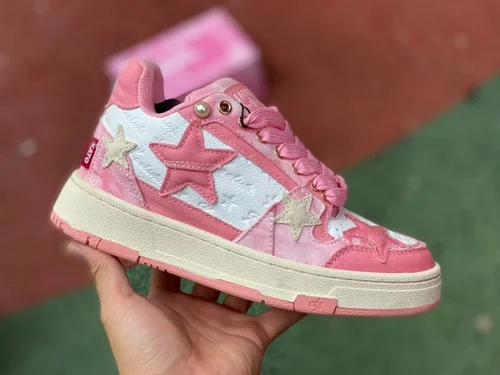 KAALIXTO Pink Cloud Stars Mid-Top Shoes in Pink and White