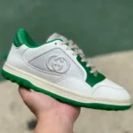 Gucci MAC80 White Green Distressed Leather Low Top Fashion Sneakers