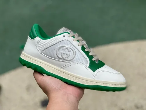 Gucci MAC80 White Green Distressed Leather Low Top Fashion Sneakers