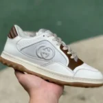 Gucci MAC80 White Brown Distressed Leather Low Top Fashion Sneakers