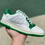 Gucci MAC80 White Green Distressed Leather Low Top Fashion Sneakers