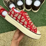 Valentino Leather Sneakers with Checkered Print in Red