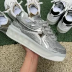 Valentino One Stud Leather Sneakers in Silver