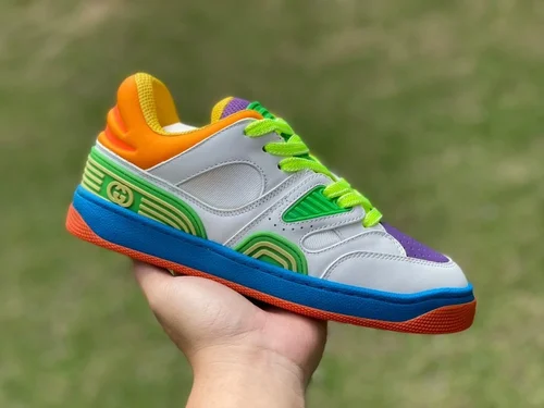 Gucci Basket Good Game Grey Orange Purple Green Leather Low Top Fashion Sneakers