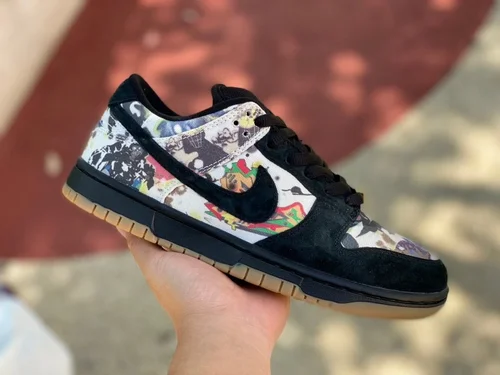 Supreme x Nike SB Dunk Low Black Graffiti Sneakers FD8778-001