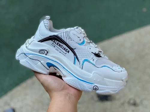 Balenciaga White Graffiti Triple S Vintage Dad Shoes