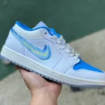 Air Jordan 1 Low FJ7219-441 White Blue Hand-Painted Hook Retro