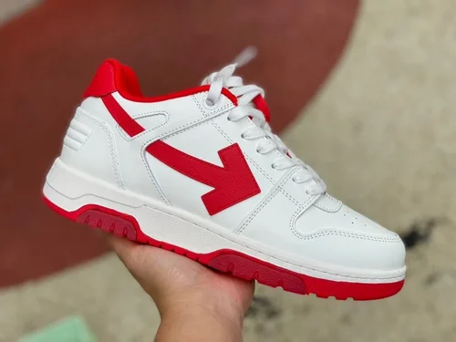 OFF-WHITE White Red Leather Sneakers