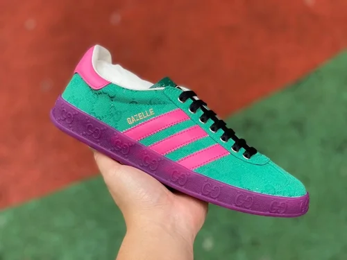 GUCCI x Adidas Originals Canvas Low-Top Lace-Up Sneakers in Green & Pink