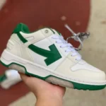 OFF-WHITE White Green Leather Sneakers