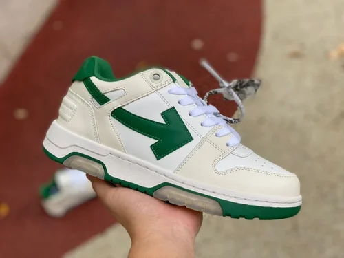 OFF-WHITE White Green Leather Sneakers