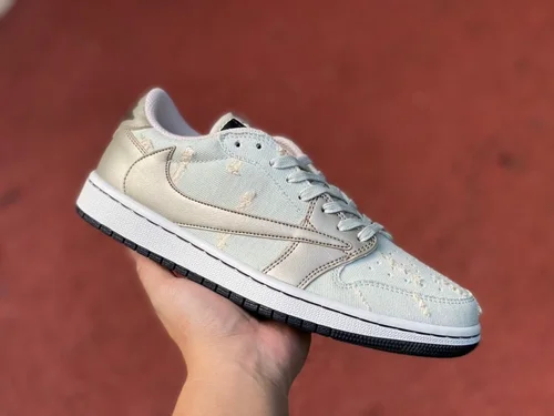 Travis Scott x Air Jordan 1 Low DM7866-815 Denim Ripped Reverse Swoosh