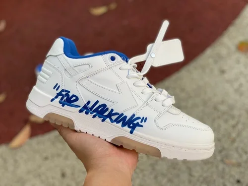 OFF-WHITE White Blue Leather Sneakers