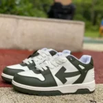 OFF-WHITE White Army Green Leather Sneakers