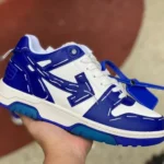 OFF-WHITE White Blue Hand-Painted Leather Sneakers