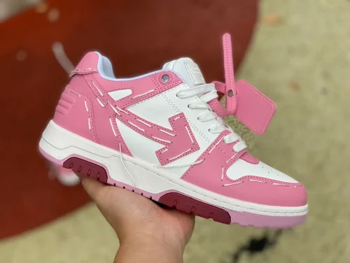 OFF-WHITE White Pink Hand-Painted Leather Sneakers