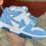 OFF-WHITE White Blue Hand-Painted Leather Sneakers