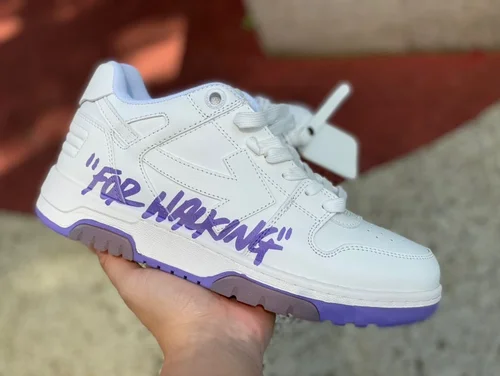 OFF-WHITE White Purple Hand-Painted Leather Sneakers