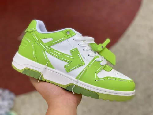 OFF-WHITE White Grass Green Leather Sneakers