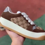 GUCCI Screener Padded Leather GG Canvas Platform Sneakers in Brown