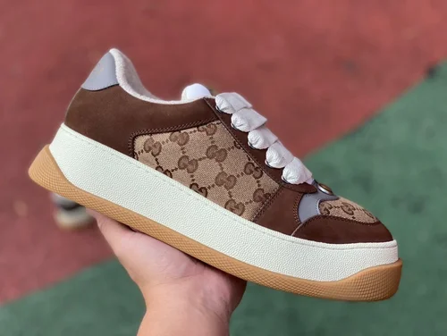 GUCCI Screener Padded Leather GG Canvas Platform Sneakers in Brown