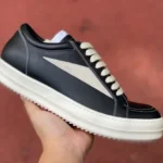 RICK OWENS Black White Edfu Leather Low Top Sneakers