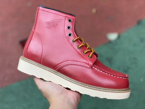 Red Leather Winged Martin Boots