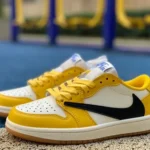 Travis Scott x Air Jordan 1 Low DZ4137-700 White Yellow Black Reverse Swoosh