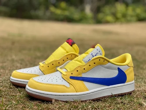 Travis Scott x Air Jordan 1 Low DZ4137-700 White Yellow Blue Canary Reverse Swoosh