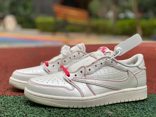 Travis Scott x Air Jordan 1 Low Golf DM7866-601 White Red Cracked Reverse Swoosh