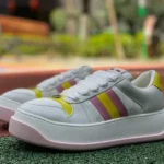 GUCCI Screener Padded Leather Cut-Out Platform Sneakers in White & Pink