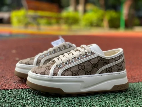 Gucci Tennis 1977 Brown Classic Series Thick Sole Canvas Shoes