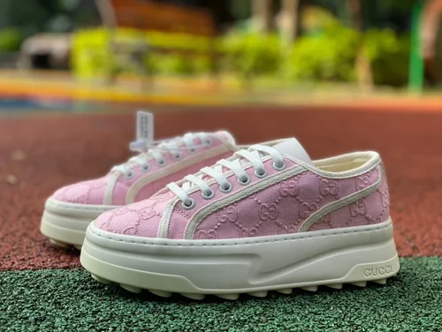 Gucci Tennis 1977 Pink White Classic Series Thick Sole Canvas Shoes