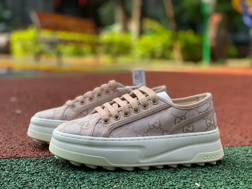 Gucci Tennis 1977 Pink Classic Series Thick Sole Canvas Shoes