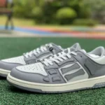 AMRI Skel-Top Low-Top Leather Sneakers in Grey & White