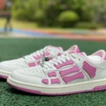 AMRI Skel-Top Low-Top Leather Sneakers in White & Pink