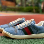 GUCCI Screener Round-Toe Lace-Up Platform Sneakers for Men in Denim